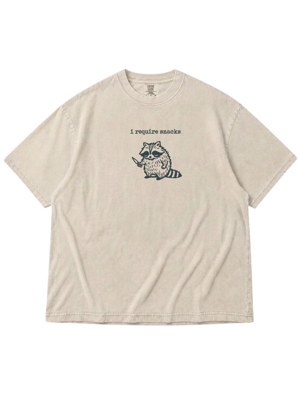 Comfort Colors Ivory 'I Require Snacks' Raccoon Graphic Tee